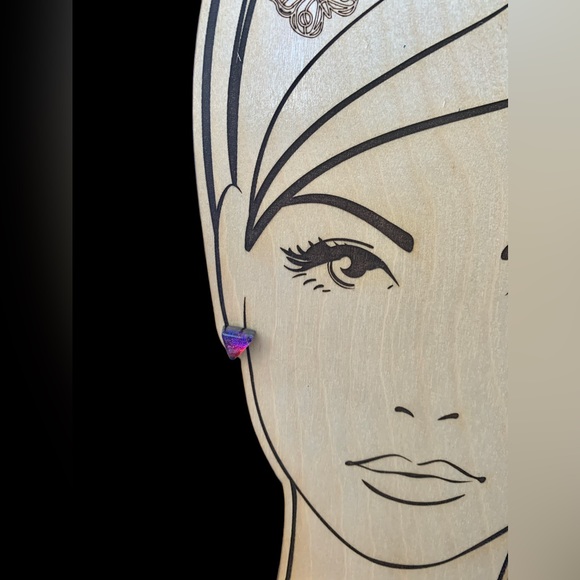 Dichroic Glass Cobalt Blue, Purple & Red Woman’s Jewelry Triangle Earrings - Picture 5 of 5